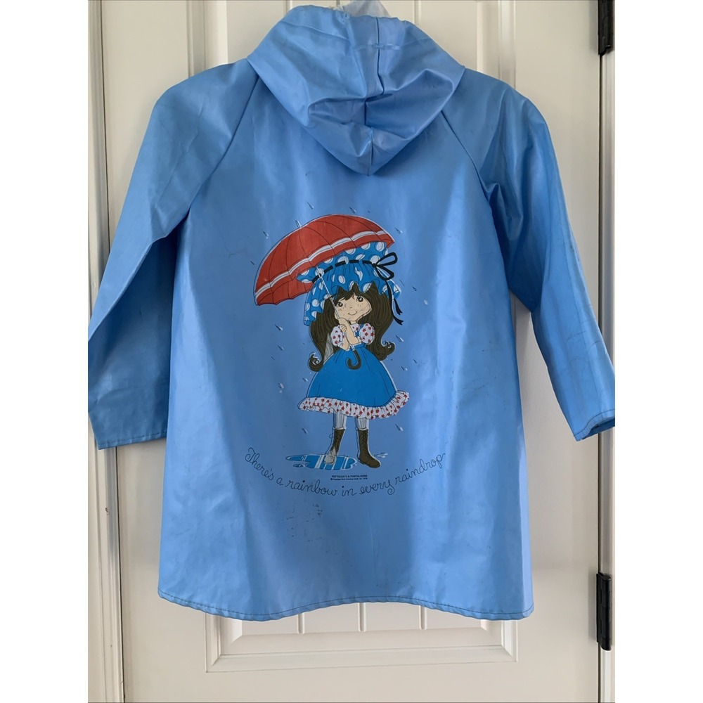 Vintage 1976 Petticoats & Pantaloons Blue Raincoat Kids Hooded Slicker 70s Roth